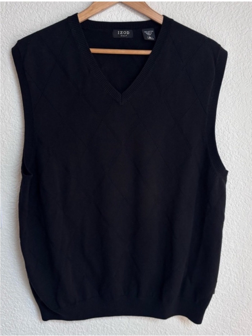 IZOD Black V-Neck Argyle Knit Vest